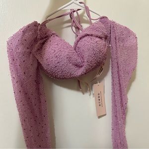 Oh Polly Embellished Long Sleeve Crop Top In pink NWT 🏷️